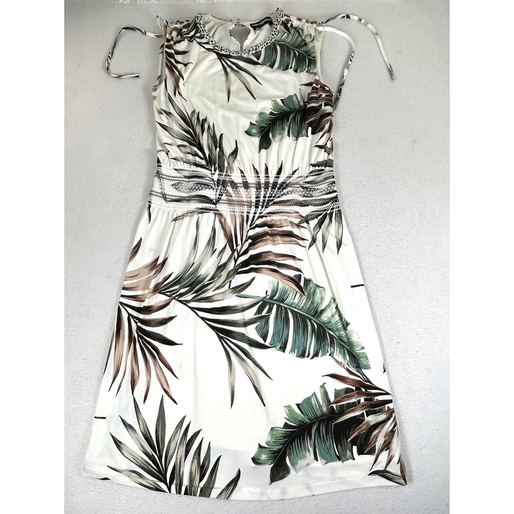 Karl Lagerfeld Paris‎ Tropical Palm Print Dress Women 8 White Green Vacation